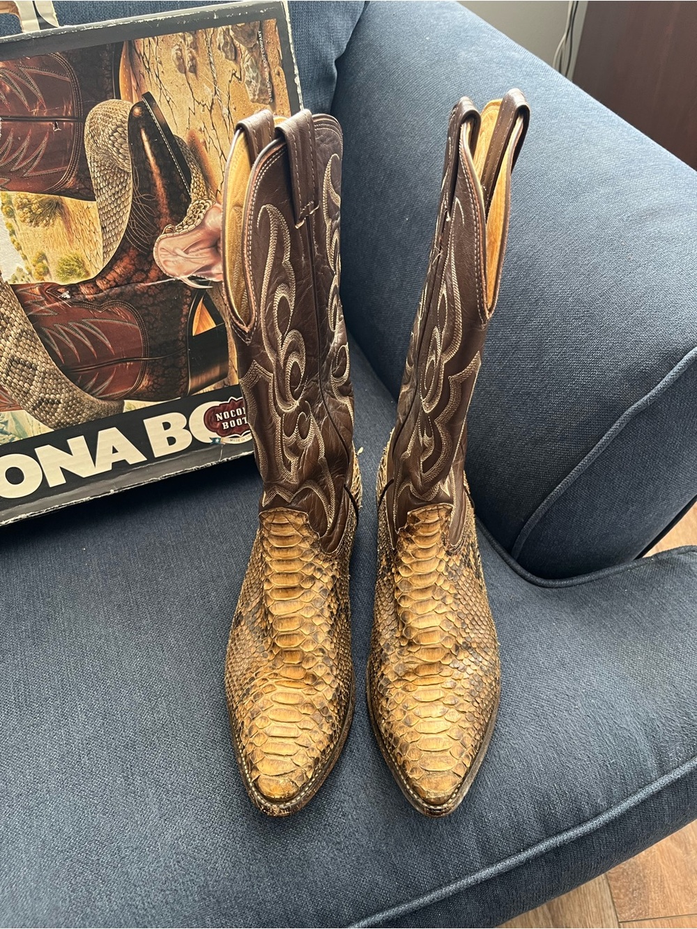 Nocona Tan/Brown Python Leather Cowboy Boots